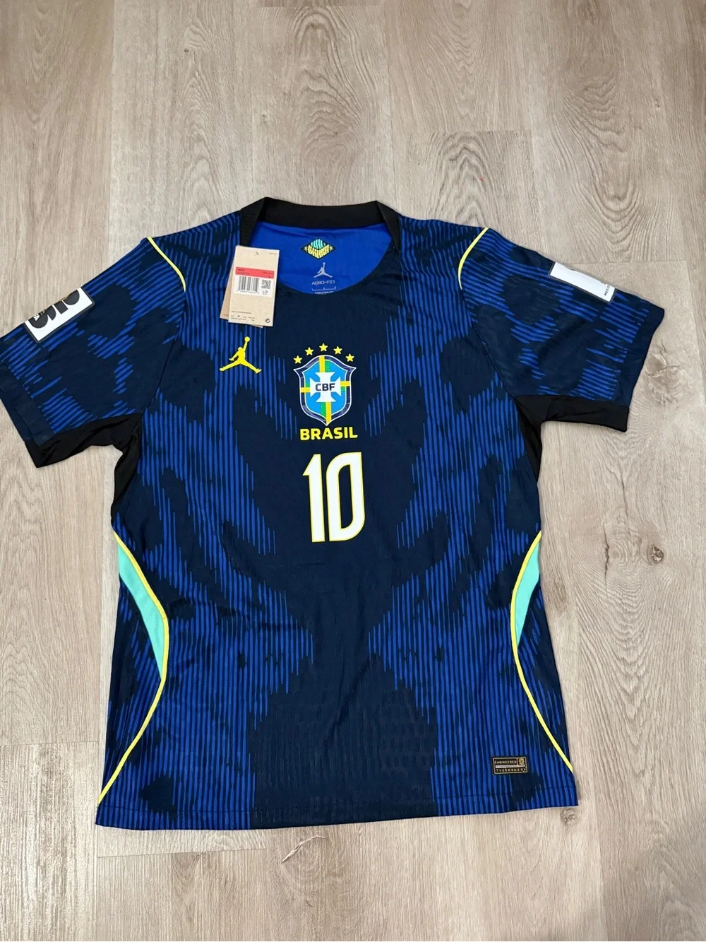 Jordan Brazil #10 Navy and Royal Blue Soccer Jersey with Yellow Accents